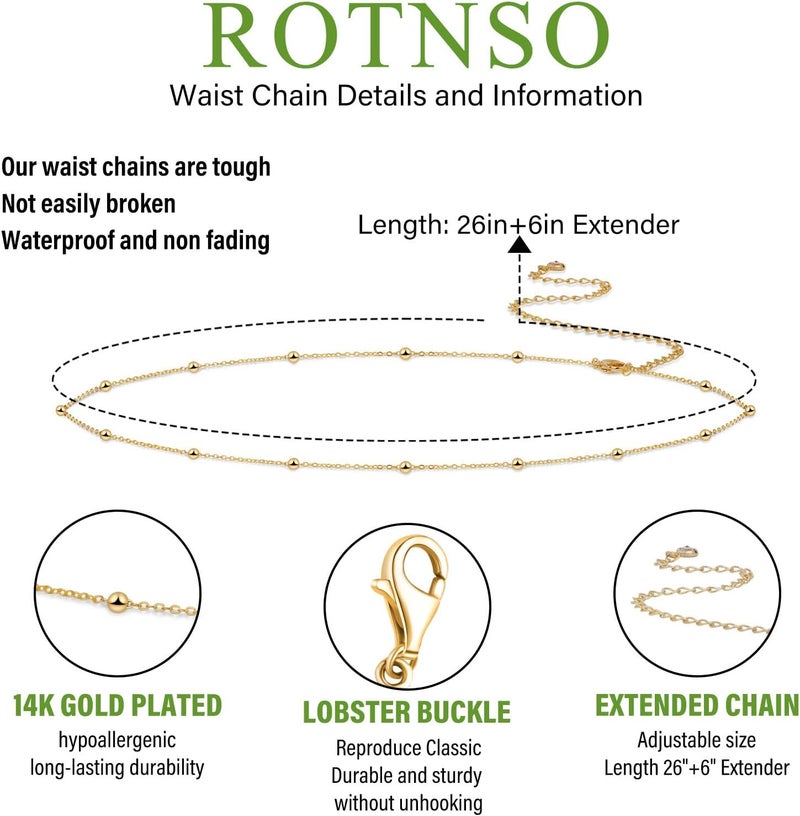 Rotnso 14K Gold Plated Body Chains Dainty Boho Layered Beach Waist Chain Adjustable Bikini Belly Chain Jewelry Accessories for Women Sexy - Image 3